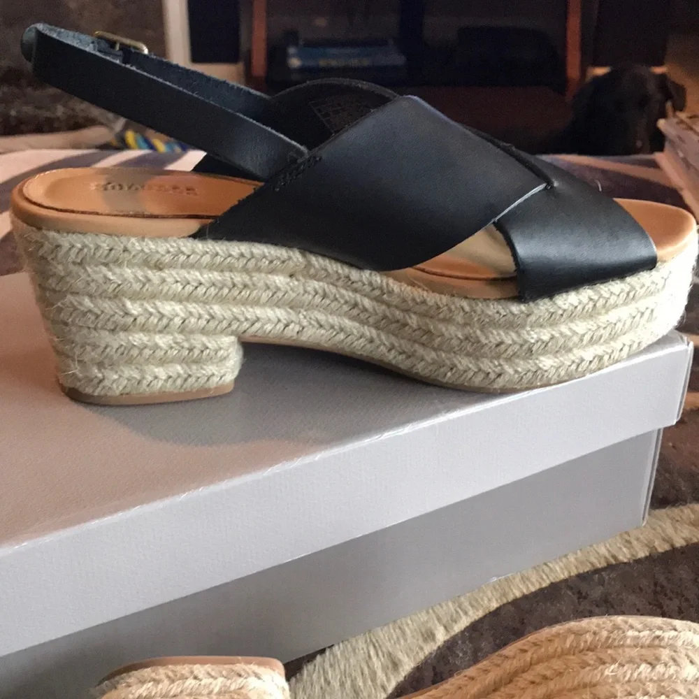 Soludos Amalfi Black Leather Espadrille Platforms